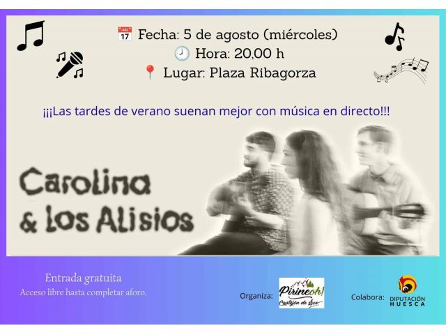 Actuación musical "Carolina y los Alisios"- Miércoles 5 agosto a las 20 h